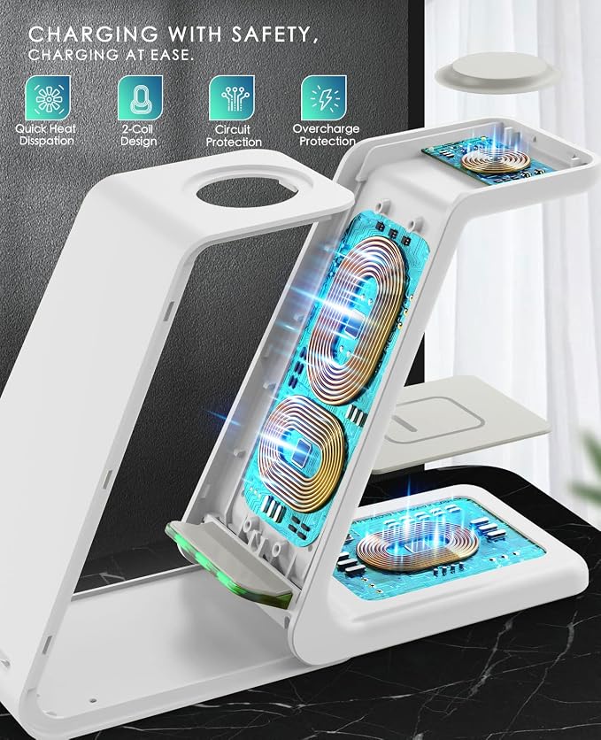 3 in 1 Wireless Charging Station, 2026 Upgraded Fast Desk Charger Station for iPhone 17 16 15 14 13 12 Pro Max Plus, Charger Stand for Apple Watch 11 10 9 8 7 6 5 4 3 2 Ultra SE, Airpods 4 3 2 Pro - Image 5