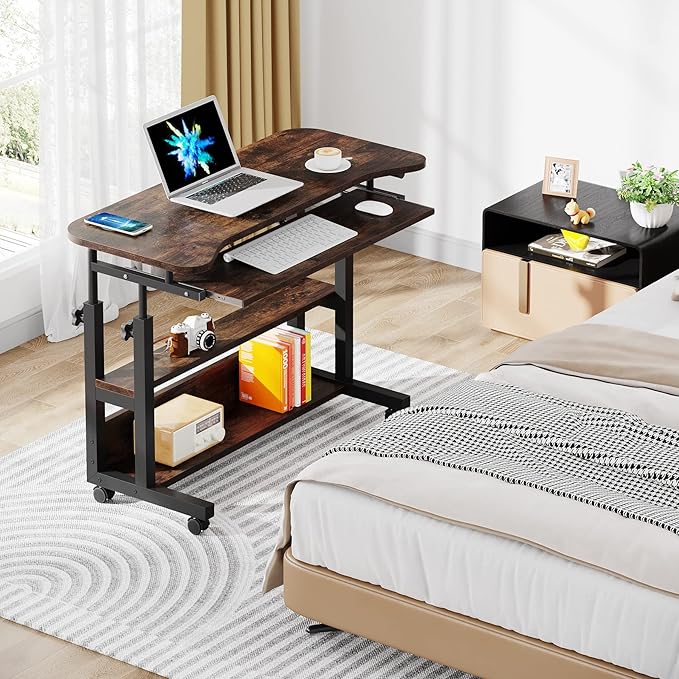 Tribesigns Portable Desk with Power Outlets, Height Adjustable Side Table Sofa Couch Bedside Laptop Computer Cart with USB Charging Ports, Mobile Small Standing Desk with Keyboard Tray - Image 4