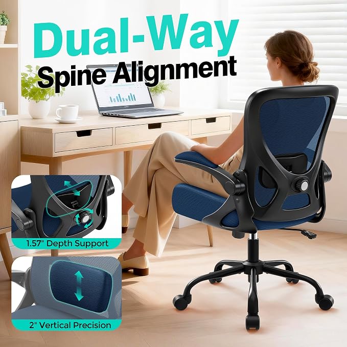 Office Chair - Ergonomic Breathable Mesh Desk Chair with Adjustable Lumbar Support and Flip-up Armrests - Executive High Back Rolling Swivel Comfortable Computer Gaming Chair for Home Office - Image 3