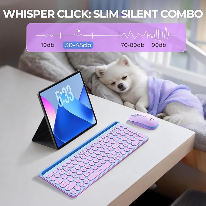seenda CTU-301 Bluetooth Keyboard and Mouse Combo for iPad,Blue&Purple | Bluetooth+2.4G combo with tablet holder, full-size keys and quiet clicks for iPad, iPhone, Mac, Windows and Android. - Image 4