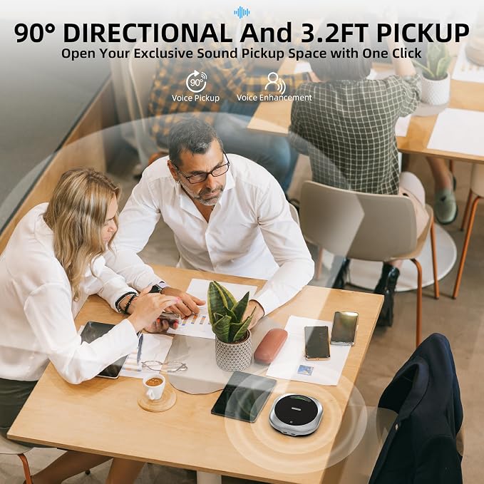 6-Mic Conference Speakerphone for Hybrid Meetings, Up to 25 Hours, Black | AI noise reduction, 90° focused pickup, 360° voice pickup, 20 ft range, voice/music modes, Bluetooth, NFC, USB, room coverage - Image 7