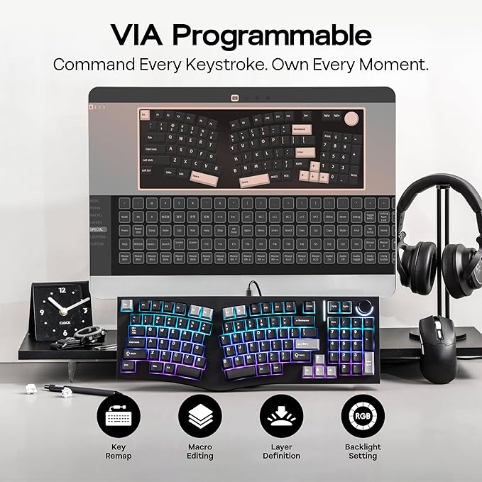 MechLands Feker Alice98 Ergonomic 98 Keys Custom Mechanical Keyboard | VIA Programmable, USB-C Wired Gaming Keyboard, Hot Swappable, 5 Layer Paddings, Control Knob, NKRO, RGB for Win/Mac (Black) - Image 5