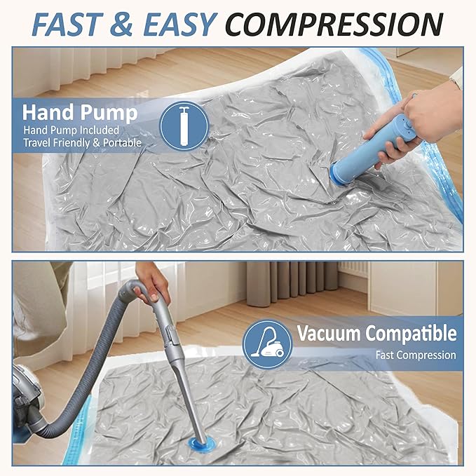 Vacuum Storage Bags with Hand Pump, Vacuum Seal Space Saver Bags,12 Small | 80% Space-Saving Bags for Clothes & Travel Essentials; Double-Zip Airtight Seal; For Luggage, Home & Travel Storage - Image 6