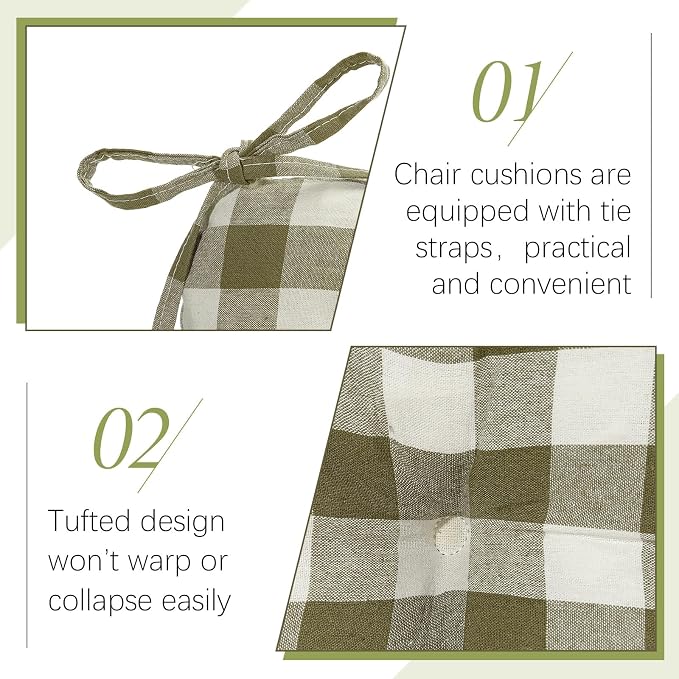 Geetery 4 Pack Chair Cushions, 16" x 15",Olive Green and White,Plaid - Image 4