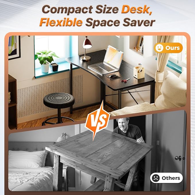 Huuger Folding Desk for Small Spaces, 39.4 Inch Foldable Computer Table | Easy Assembly, Small Writing Work Office Computer Desk, for Home Office, Study, Bedroom, Dorm, Space Saving, Black - Image 3