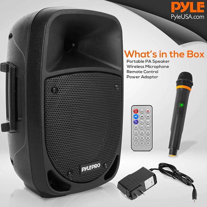 Pyle 800W Portable Bluetooth PA Speaker - 8’’ Subwoofer, LED Battery Indicator Lights w/ Built-in Rechargeable Battery, MP3/USB/SD Card Reader, and UHF Wireless Microphone - Pyle PSBT85A,Black - Image 7