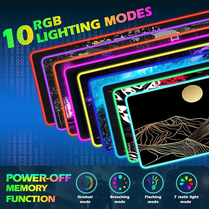 ToLuLu RGB Wireless Charging Gaming Mouse Pad, 7.5/10/15W 10 Light Modes LED Mouse Pad Computer Keyboard Mat Mousepad, 800x300x4MM Extended Large Desk Mat Desk Pad, Sun Shines Over Golden Mountain - Image 3