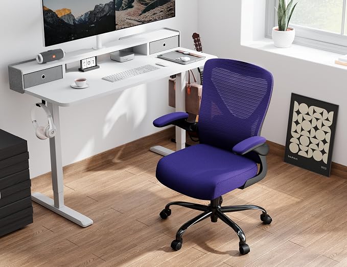 Office Chair: Mesh Ergonomic Desk Chair with 3D Lumbar & Swivel | 330LBS Computer Chair-Executive Task Work Chairs with Flip-up Arms Home Office Desk Chairs Gaming Chair for Long Hour(Purple) - Image 3