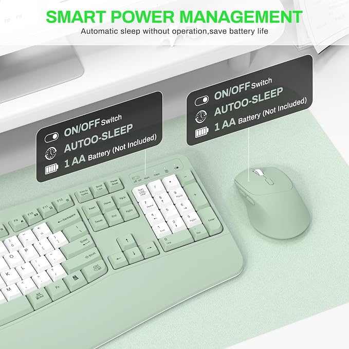 Wireless Keyboard and Mouse Combo,2.4G Ergonomic Wave Keys(Avocado Green-B) | Full Size Cordless Keyboard with Wrist Rest,3-Level DPI Ergonomic Mouse for Office and Home,Windows/Mac OS/Desktop/Laptop/PC - Image 5