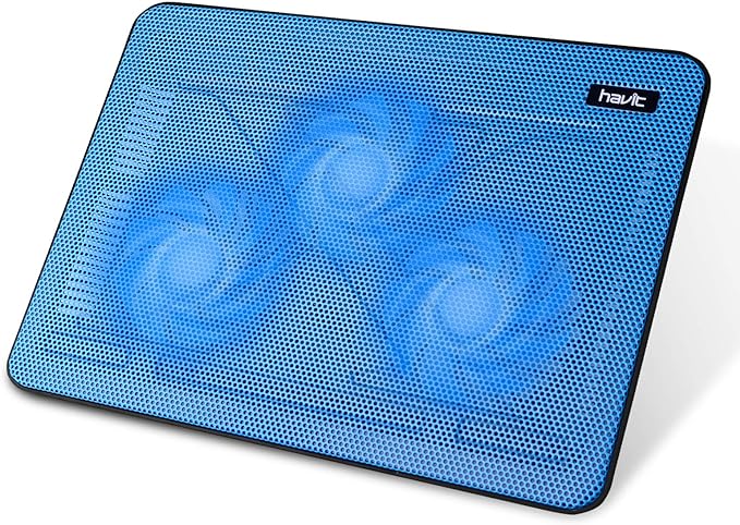 Havit HV-F2056 15.6-17 Inch Laptop Cooler Cooling Pad - Slim Portable USB Powered (3 Fans) (Blue) | Three quiet USB-powered fans circulate air below the laptop, two height settings improve viewing and typing comfort by havit