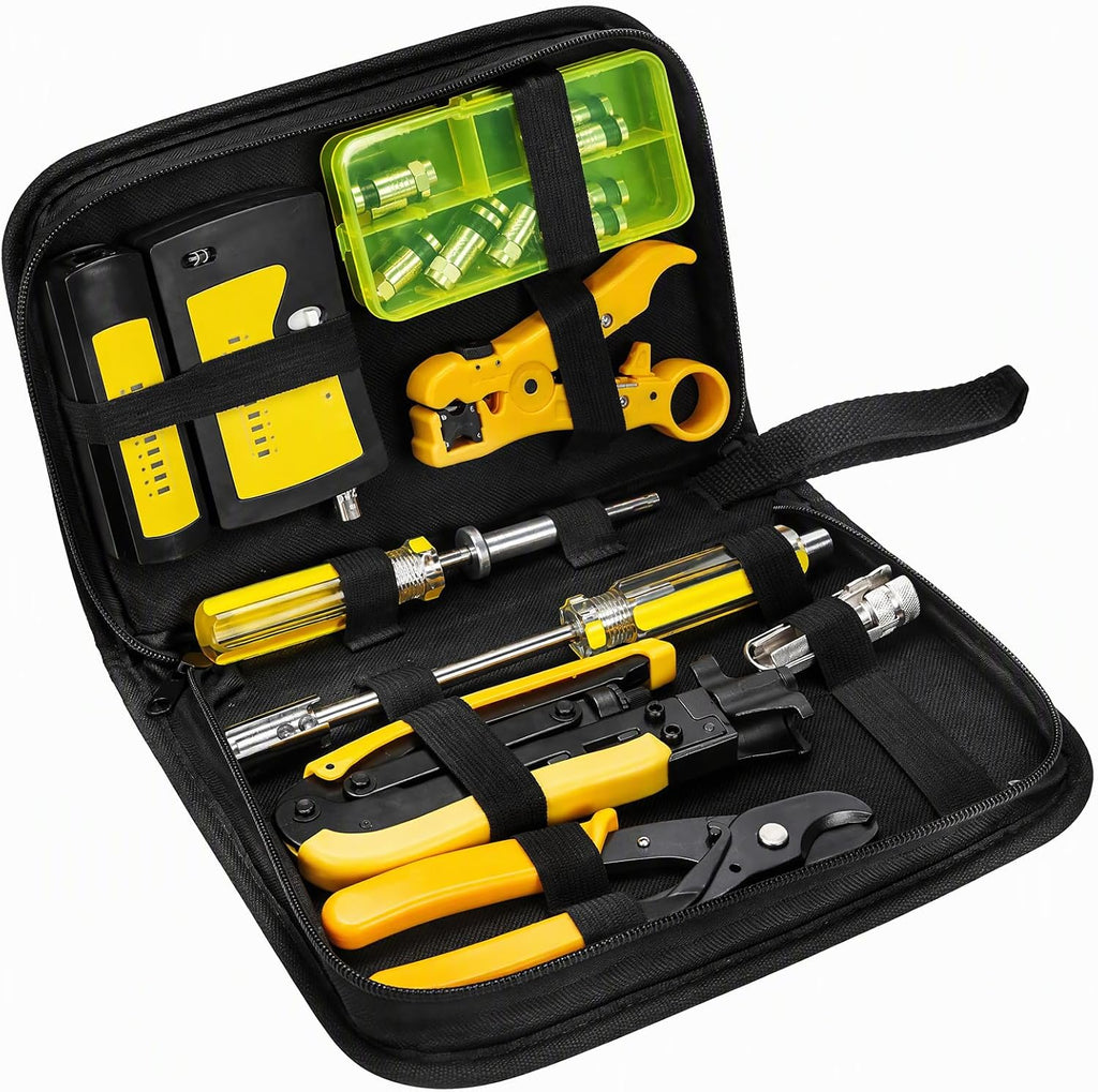 F Compression Tool Coax Cable Crimper Kit, Adjustable RG6 RG59 RG11 75-5 75-7 Coaxial Cable Stripper with F Compression Connectors Pack of 10 by TLS.eagle