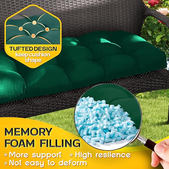 MAGIC ELEPHANT Outdoor Bench Cushion, Memory Foam Loveseat Cushion for Patio Furniture Wicker Chair, Settee Porch Swing Seat Cushion, 44 x 19 Inches (Green) - Image 4