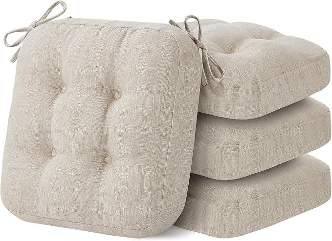 IASEAHK Chair Cushions, Memory Foam Dining Chair Cushions, Tufted Indoor Chair Pads, Set of 4, 16.5' x 16.5' x 3.5', Beige by IASEAHK