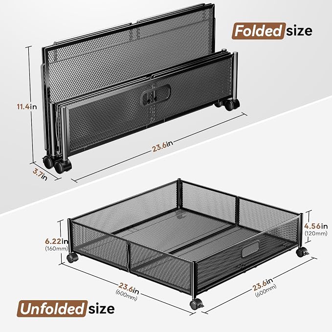 PHINOX Under Bed Storage with Wheels & Handle,Metal,Large,2 Pack,Black | Tool-free assembly, glide smoothly, easy reach, foldable, maxmazie low-profile beds, dorm, keep seasonal clothes, shoes fresh - Image 2
