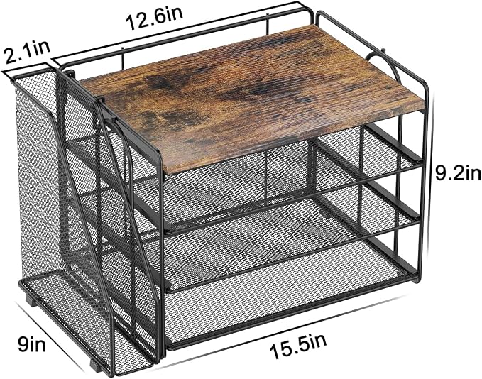 Spacrea 4 Tier Paper Organizer for Desk with File Organizer | Desk Organizers and Accessories Desk Accessories & Workspace Organizers for Office Supplies (Wood) - Image 5