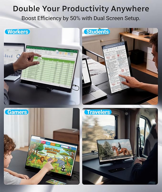 Ingnok Touchscreen Monitor for Laptop,Dual USB C,15.6Inch FHD 1080P | 10 Point Touch,USB C mini HDMI for Laptop,Mac,mini PC,Built in Speakers,with Adjustable Stand,VESA,Lightweight,Eyecare - Image 4