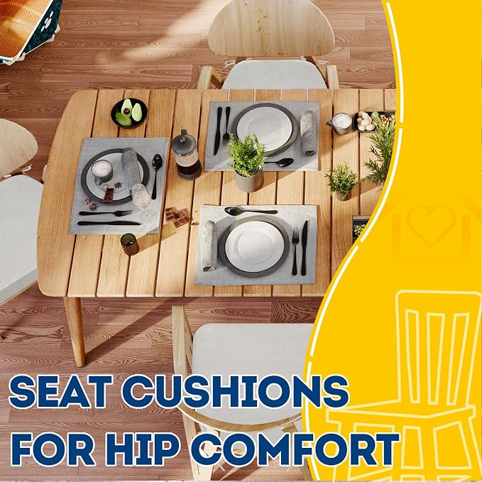 AAAAAcessories D-Shaped Chair Cushions, 2" Thick Dining Chair Pads with Ties and Removable, Machine-Washable Cover, 17" x 16", Natural Linen - Image 8