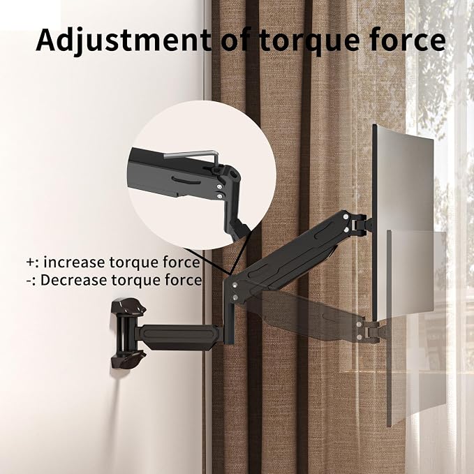Suptek Single Wall Mount Monitor for 13-32" | Full Motion Adjustable, Gas Spring Arm, Holds up to 22lbs, VESA 75x75/100x100 - Image 4