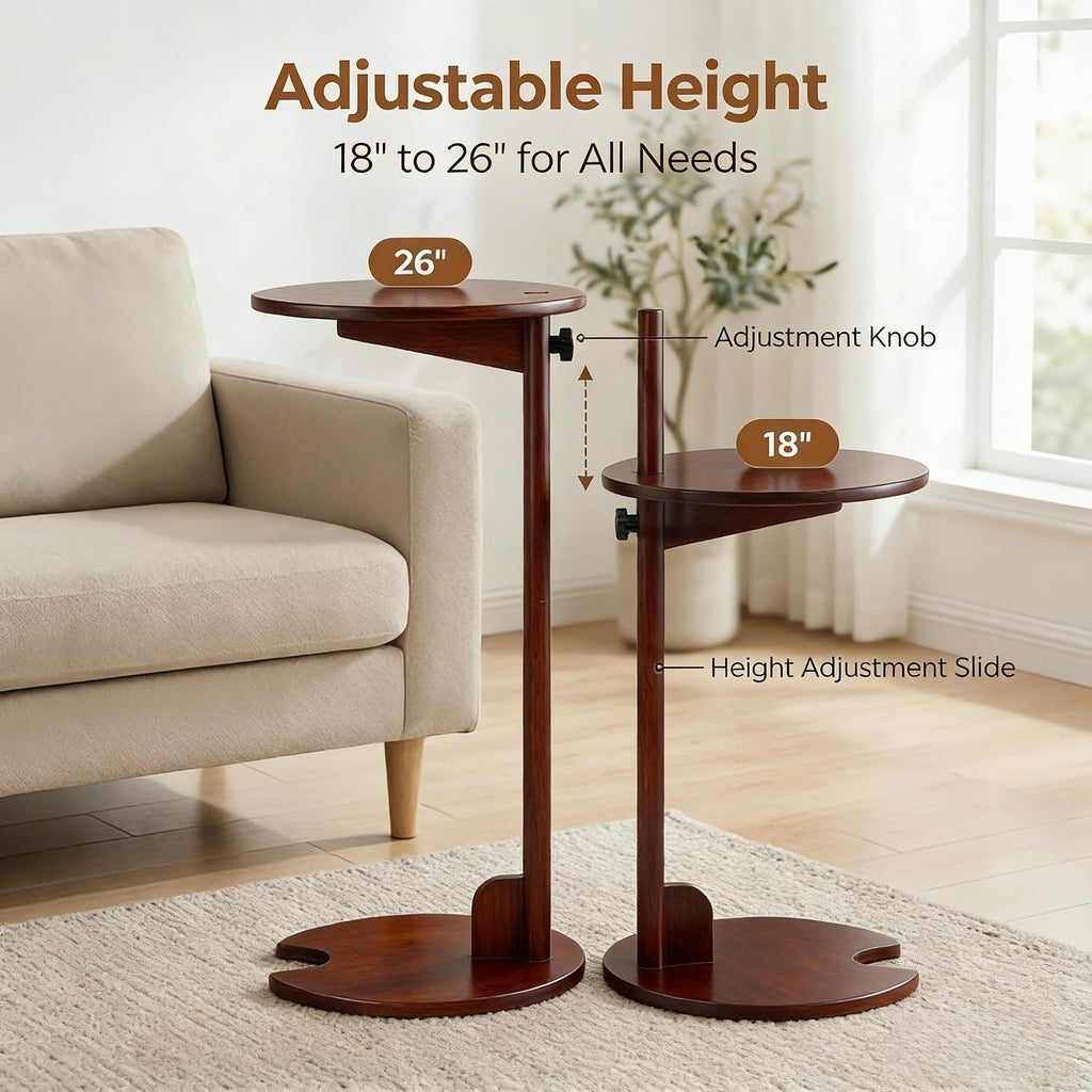 Bamboo C Shaped Table, Pedestal Table for Sofa, Chestnut - Image 7