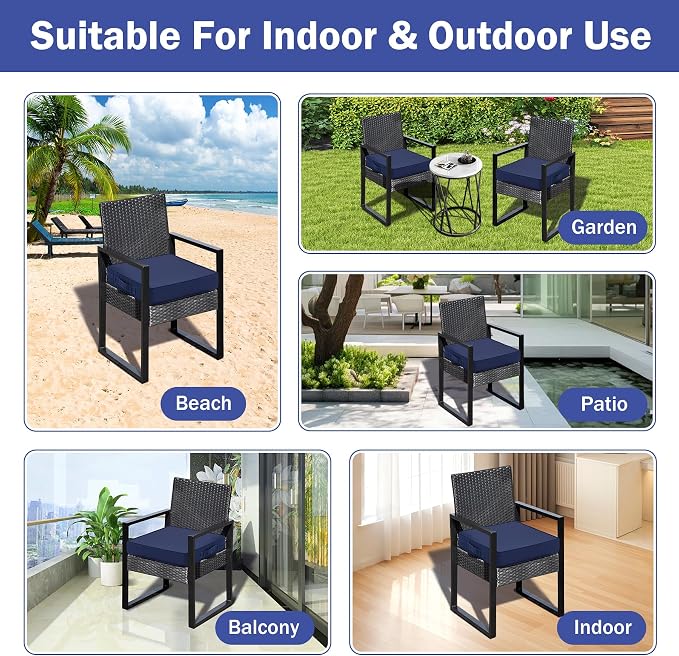 IASEAHK Patio Chair Cushions, 19" x 19" x 3" Outdoor Chair Cushions Set of 4, Waterproof Outdoor Cushions for Patio Furniture, Outdoors Seat Cushions with Handle and Ties, Navy Blue - Image 7