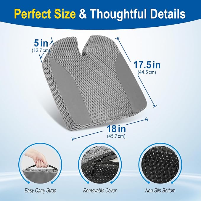 Lofty Aim Car Seat Cushion for Driving, Memory Foam Driver Seat Cushion | Car Seat Cushion for Long Driving Comfort, Driver Seat Pillow Adds Height and Support for Cars, Trucks, Office Chairs, Gray - Image 7