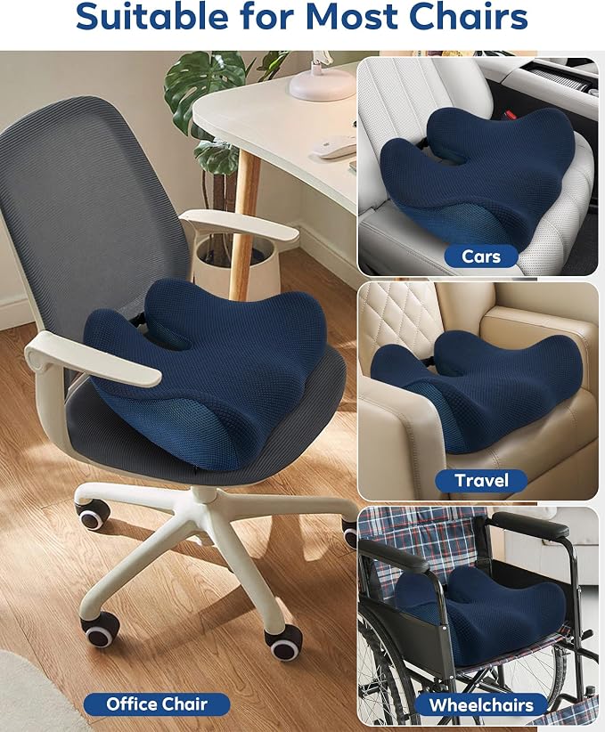 Seat Cushion - Memory Foam Ergonomic Seat Cushion -for Long Sitting | Seat Cushion for Tailbone Pain Relief - for Desk Chair, Car& Wheelchair Car Seat Pad for Hip and Lower Back Comfort Blue - Image 8