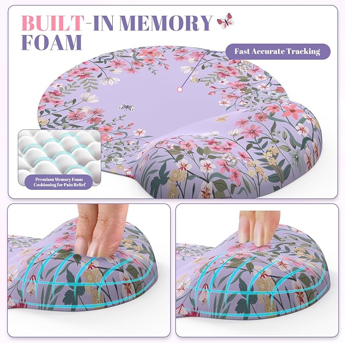 iCasso Computer Mat for Workspace, Purple 35.4"x15.7" Computer Pad | Ergonomic Desk Pad Including Keyboard Wrist Rest, Mousepad Set for Gaming Vanity Women Computer Setup - Image 4