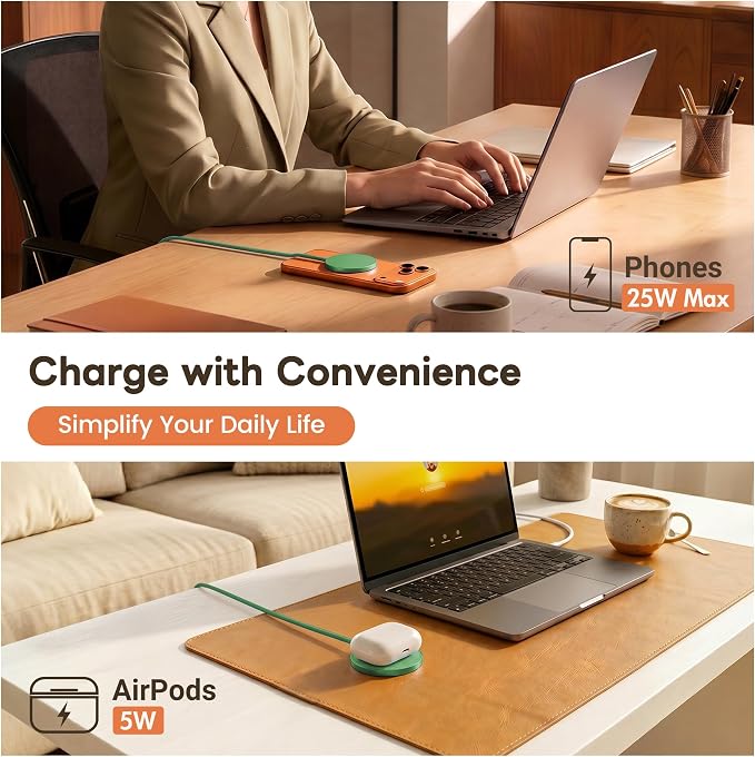 MagSafe 25W Magnetic Wireless Charger Fast Charging Pad for iPhone | Compatible with iPhone 17 17e 16 15 14 Pro Max Google Pixel 10, Slim Compact, For Desk Bedside Travel, Dark Green - 2Pack - Image 8