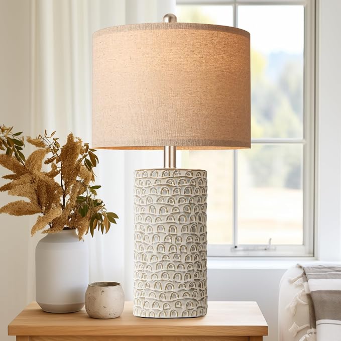 23" Modern Ceramic Table Lamp Set of 2, Table Lamps for Living Room, Rustic Farmhouse Bedside Lamps Nightstand lamp for Bedroom, Desk Lamp for End Table Home Decor Grey Shabby Chic White - Image 8