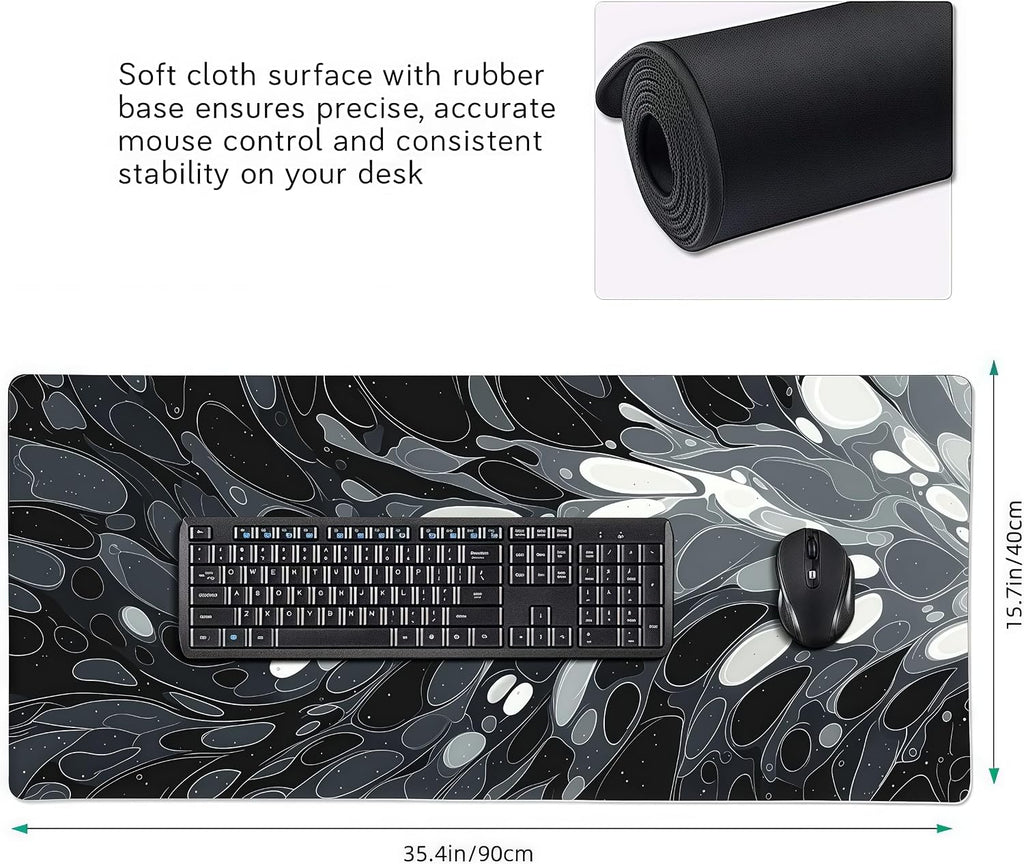 Oversized Desk Mat, Abstract Liquid Art Design, 35.4x15.7 Inches, Washable Mouse Pad, Stitched Edges, Non-Slip Rubber Base, Rectangular - Image 3