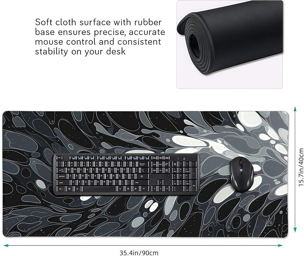 Oversized Desk Mat, Abstract Liquid Art Design, 35.4x15.7 Inches, Washable Mouse Pad, Stitched Edges, Non-Slip Rubber Base, Rectangular - Image 3
