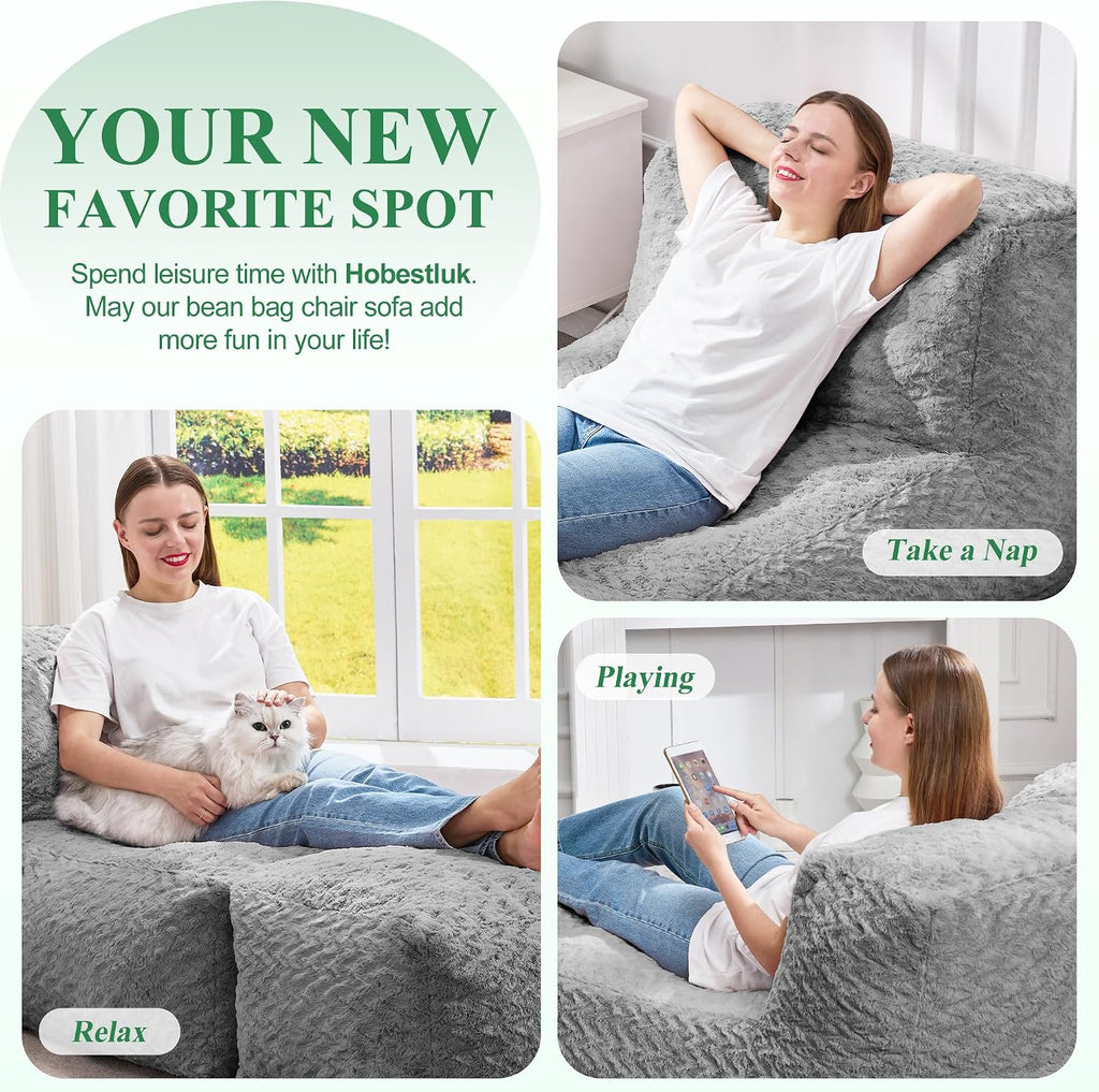 Hobestluk Large Bean Bag Chairs for Adults Giant BeanBag Couch Lounger - Image 7
