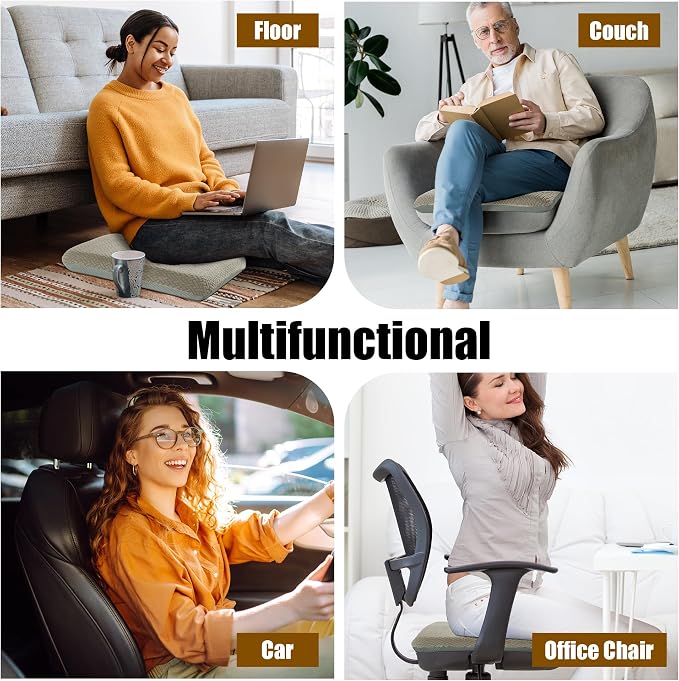 HOMBYS Tufted Furry Recliner Seat Cushion for Elderly Foam Curved Edge Large Square Seat Cushion for Recliner Chair, Floor Pillow, Office Chair, Car, No Pressure on Thighs(Coffee) - Image 6