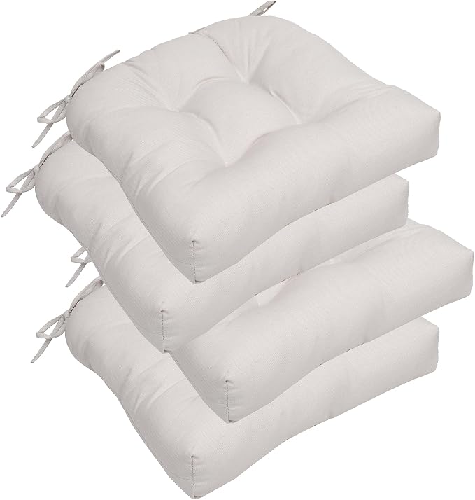 RACE LEAF Patio Chair Cushions 17x17 Inch 4 Pack, Thickened Outdoor Seat Cushions Water Resistant with Non-Slip Ties & Stain Resistant Tufted Design (Beige) by RACELEAF