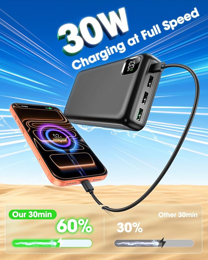 Portable Charger Power Bank 50000mAh Fast Charging Battery Bank | 30W USB C External Battery Pack LED Digital Display Phone Charger Travel Essential for iPhone 17/16/15/14/13/12, Samsung etc - Image 3