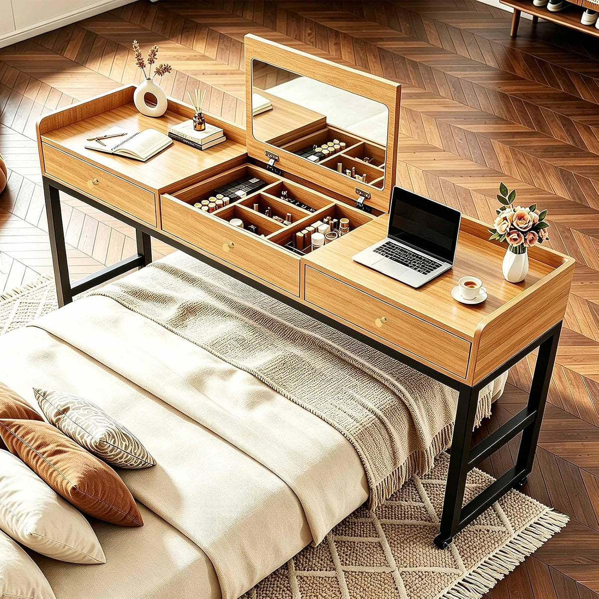 Overbed Table with Wheels, Rolling Bed Desk & Vanity Stand by LOXNJEX