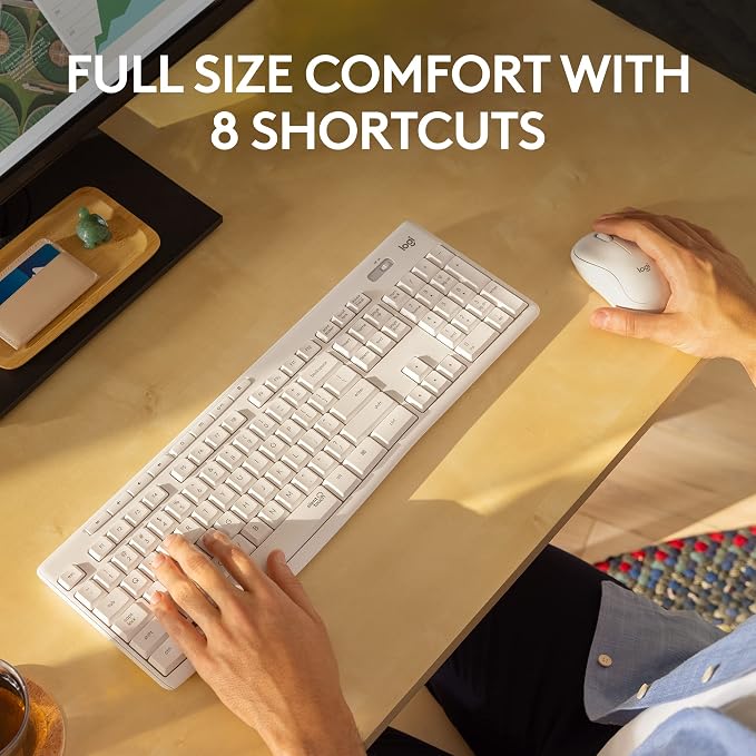 Logitech MK295 Full Size Silent Wireless Keyboard Mouse Combo - Off White | Full size keyboard with SilentTouch technology, compact ambidextrous mouse with silent click switches, Windows compatible - Image 3