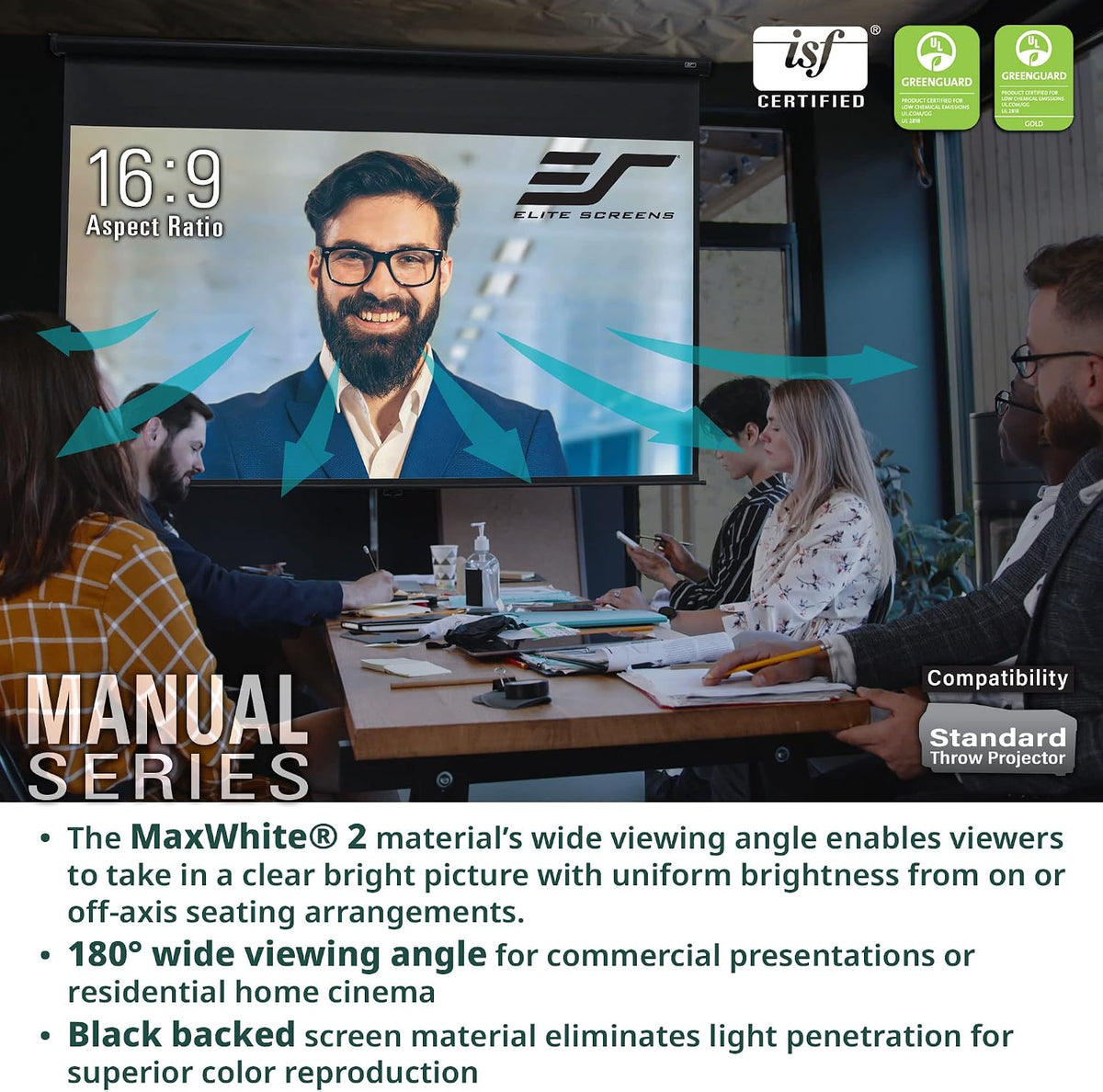 Elite Screens Manual Series, 100-INCH with 24" DROP, Pull Down Retractable Projector Screen, Movie Game Cinema, M100XWH-E24 - Image 6