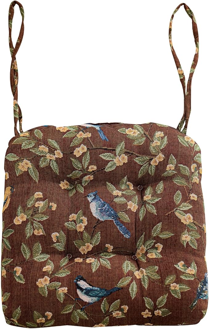 vctops Farmhouse Bird Print Chair Cushions with Ties U-Shaped Soft Comfortable Chair Pads Non Slip Seat Cushions for Indoor Dining Room and Kitchen Chairs (Coffee,16"x16") by vctops