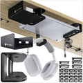 VI+AL Under Desk Laptop Mount - Hidden Metal Shelf with Side Storage, Hook & Cable Organizer - Installs with Tape & Screws - Fits Devices up to 1.7" Thick - Deluxe by VI+AL