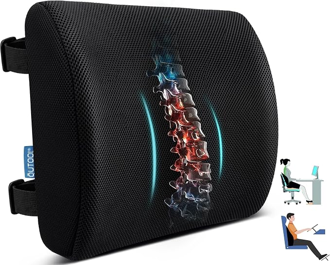 Lumbar Support Pillow for Office Chair, Office Home Essentials,Gifts for Mom,Dad, Back Support Pillow for Car, Chair Cushions,Back Pain Relief Improve Posture,Mesh Cover Double Adjustable Straps by QUTOOL