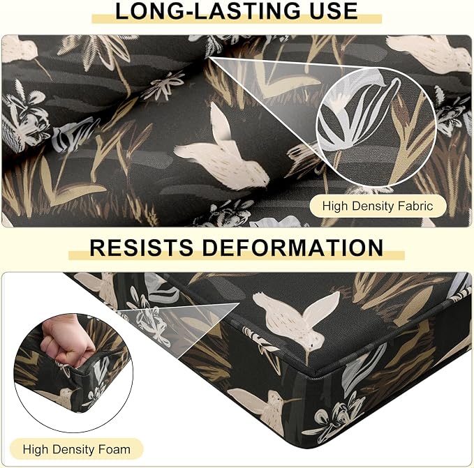 downluxe Outdoor Chair Cushions Set of 4, Waterproof 19" x 19" x 3" Patio Chair Cushion with Non-Slip Ties & Handle, Square Outdoor Cushion for Patio Furniture with Removable Cover, Night Bird - Image 4