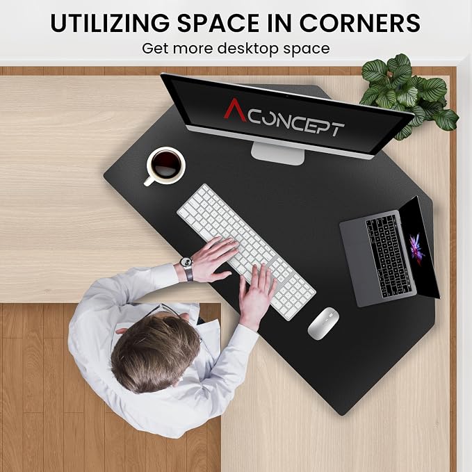 Aconcept 34 inch Black Corner Height Adjustable Standing Desk Converter, One-Click Sit to Stand up Desk Riser, Pre-Assembled Dual Monitor and Laptop Workstation - Image 3