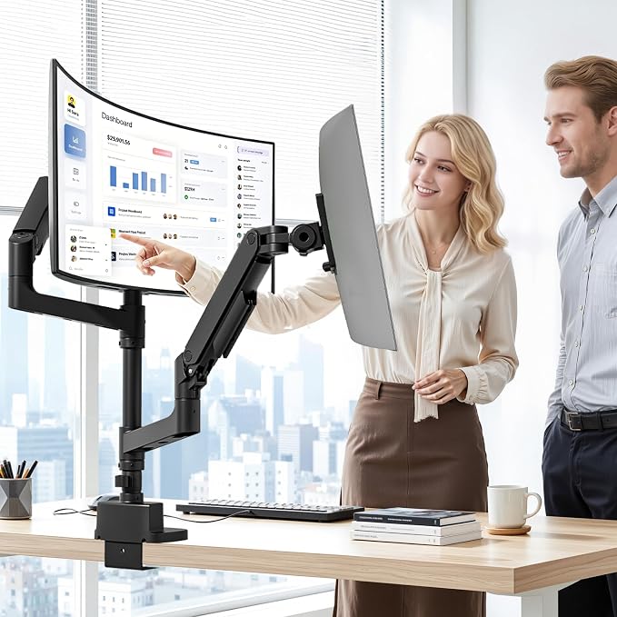 Dual Monitor Arm for 17”-49“Ultrawide Monitors with USB,Black | Heavy Duty Dual Monitor Mount Holds 44 lbs - Image 9