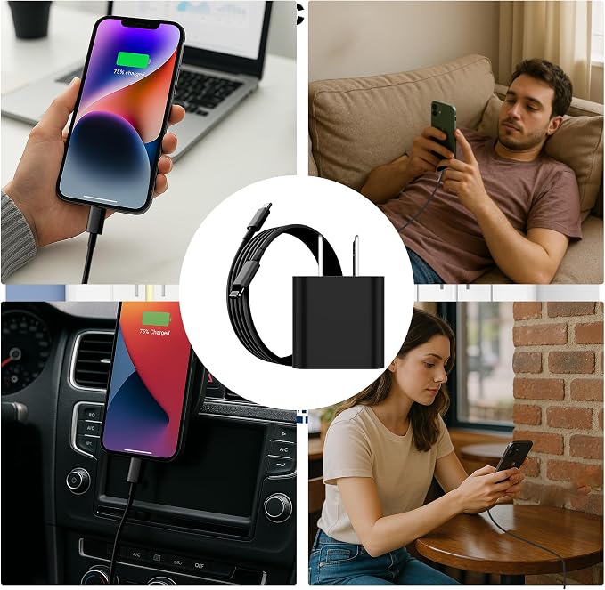 iPhone Charger Fast Charging,20W PD USB C Wall Charger 4 Pack with 6FT Fast Charging Cable - Fast Charger for iPhone 14/14 Pro Max/13/13 Pro/12/12 Pro/11/11 Pro/XS, iPad（Black） - Image 6