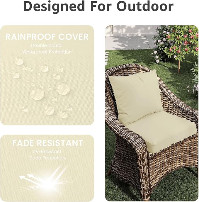 PatioGlow Outdoor Chair Cushions 19 x 19 x 3 Inch, Waterproof & Fade Resistant Patio Seat Cushion for Furniture with Handle and Ties, Thick Seating Pads for Outside Sofa Couch Set of 2, Beige - Image 3
