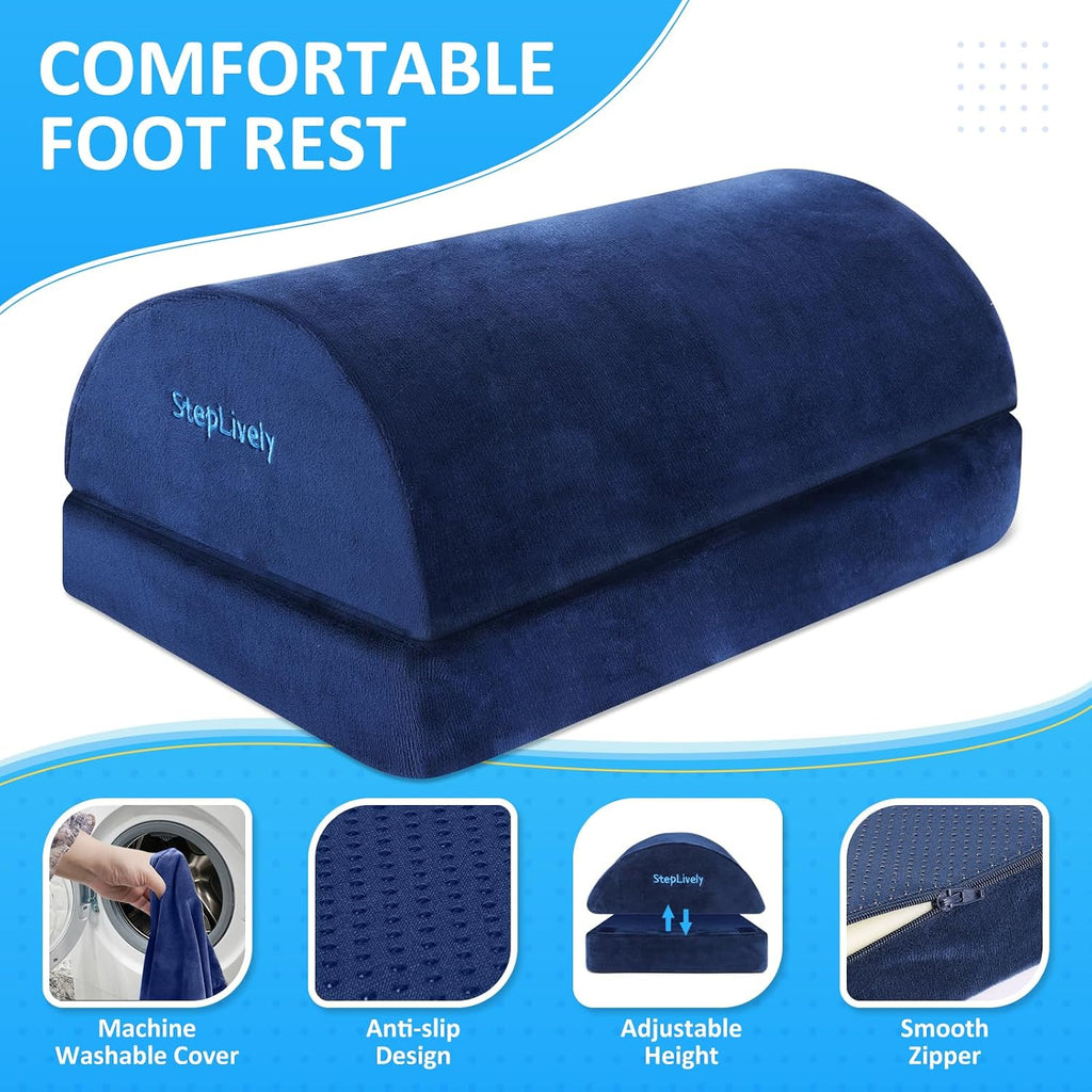 Foot Rest for Under Desk at Work, 2 Heights Foot Stool, Blue - Image 2