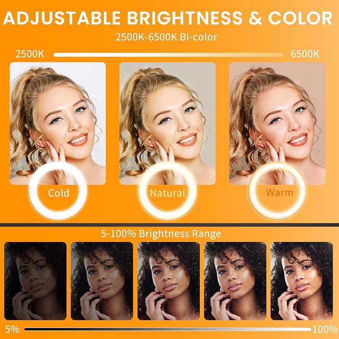 22" Ring Light with Stand: Lockable Wheels, LED Display & Foldable, | 75" Tripod Stand,3 Color modes 6500K / 2 USB Ports Large Ringlight , Video Recording Live Tattoo Makeup Barber Photography - Image 2
