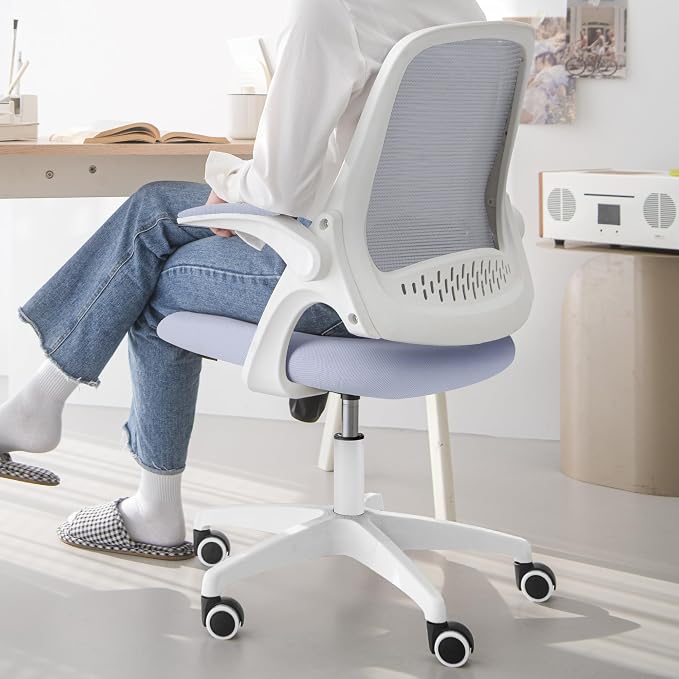 NEO CHAIR Office Desk Chair, Ergonomic Mesh with Flip-Up Armrests, Purple | Lumbar Support, Height Adjustment, 360° Swivel and Rolling Base, Space-Saving Design for Home Office, Vanity or Study - Image 7