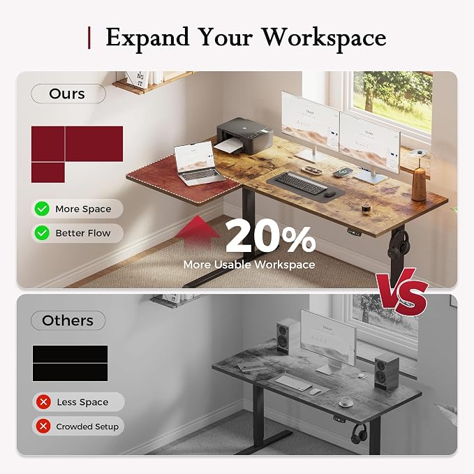Klicelor L Shaped Standing Desk, 55 Inch Electric Height Adjustable Desk with Memory Preset, Reversible Sit Stand Up Computer Workstation for Home Office, Splice Board, Rustic Brown - Image 6